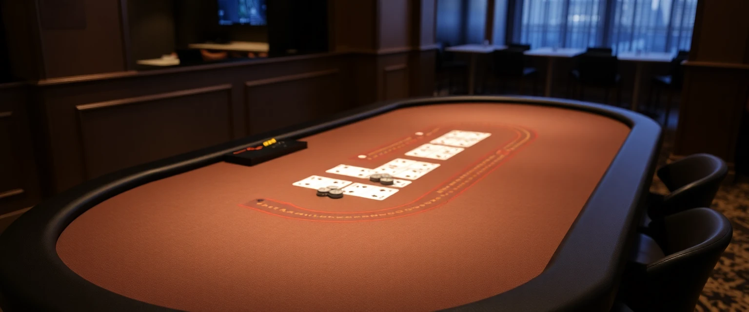 Professional blackjack table with premium felt and ambient lighting